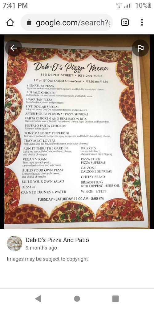 Deb O's Pizza And Patio Menu image 3